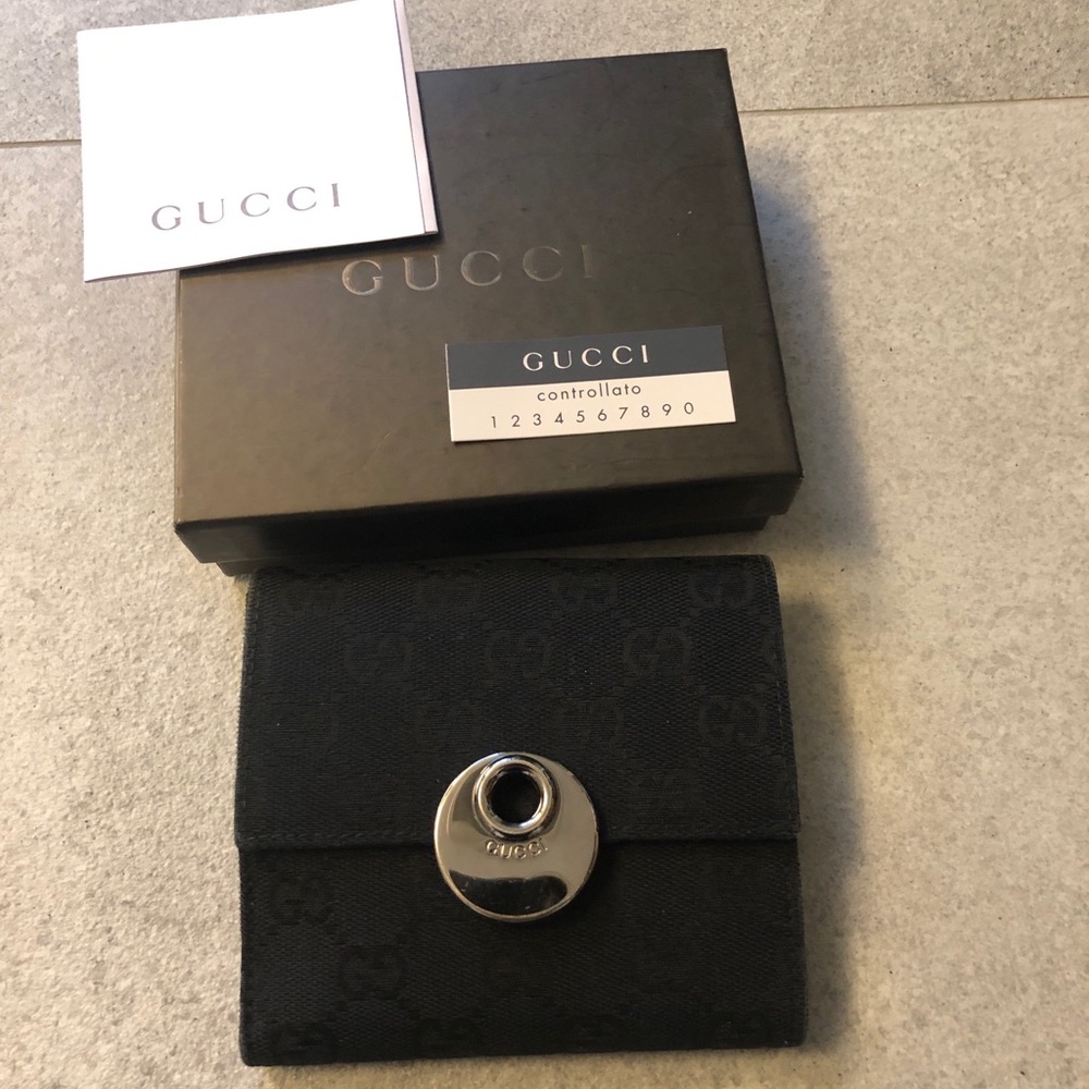 Gucci GG Monogram Bifold Black Leather Wallet